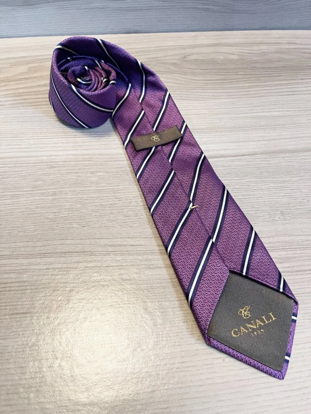 Canali 1934 Purple Striped 100% Silk Italian Designer Men's Necktie